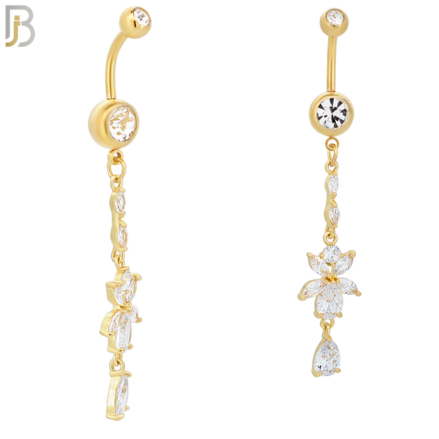 N057 - 316L Stainless Steel Dangling Flower with Teardrop Design Belly Ring with 5mm Screw Ball Top image 2