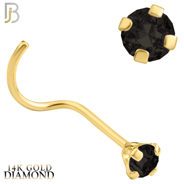 14-NR03DYK - 22g - 14k Yellow Gold Nose Screw with Black Diamond in Prong Setting image 3