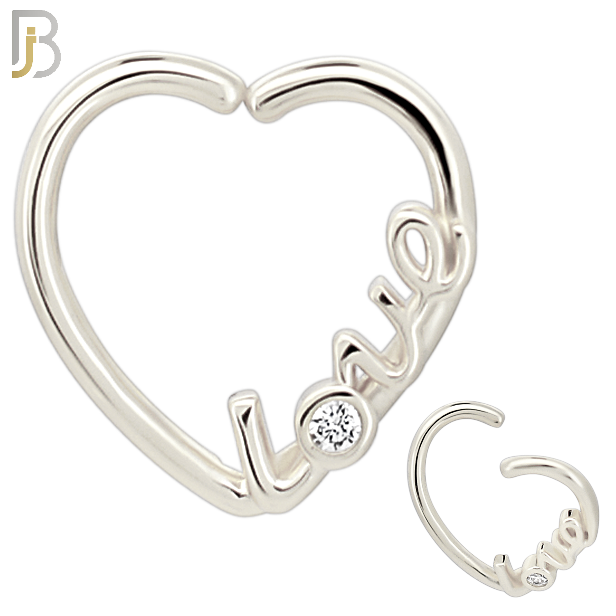 CT110 - 316 Surgical Steel LOVE text with Single  Zircon on O Twist to Open Nose Hoop (Pack of 6) image 1