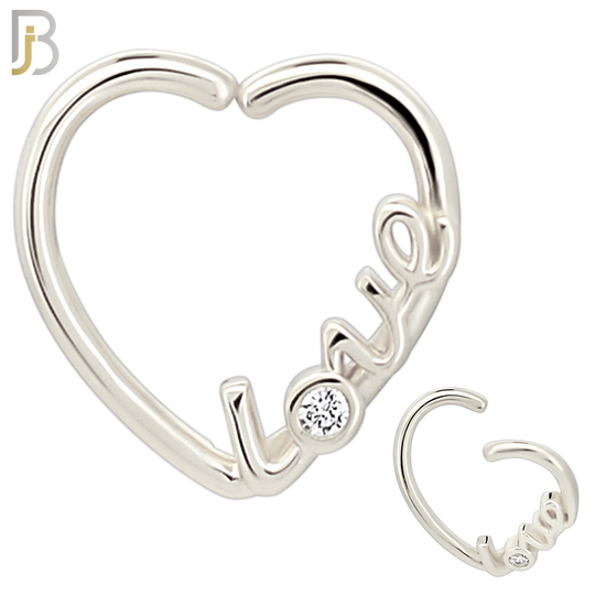CT110 - 316 Surgical Steel LOVE text with Single  Zircon on O Twist to Open Nose Hoop (Pack of 6) image 1