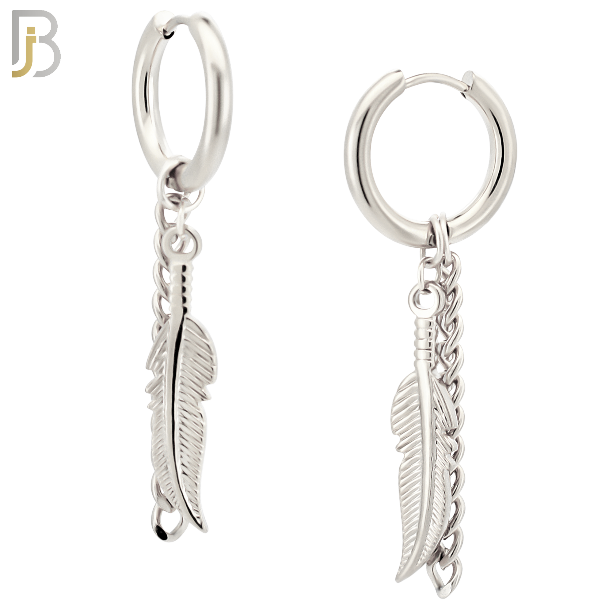 ES50 - 316L Stainless Steel Dangling Feather with Chain Design Huggies Clip On image 1