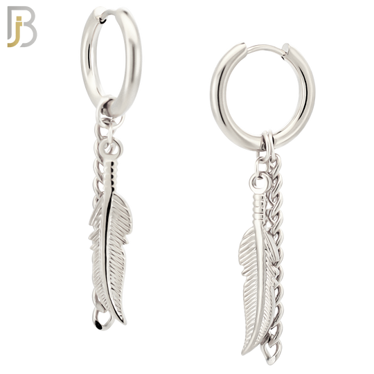 ES50 - 316L Stainless Steel Dangling Feather with Chain Design Huggies Clip On image 1