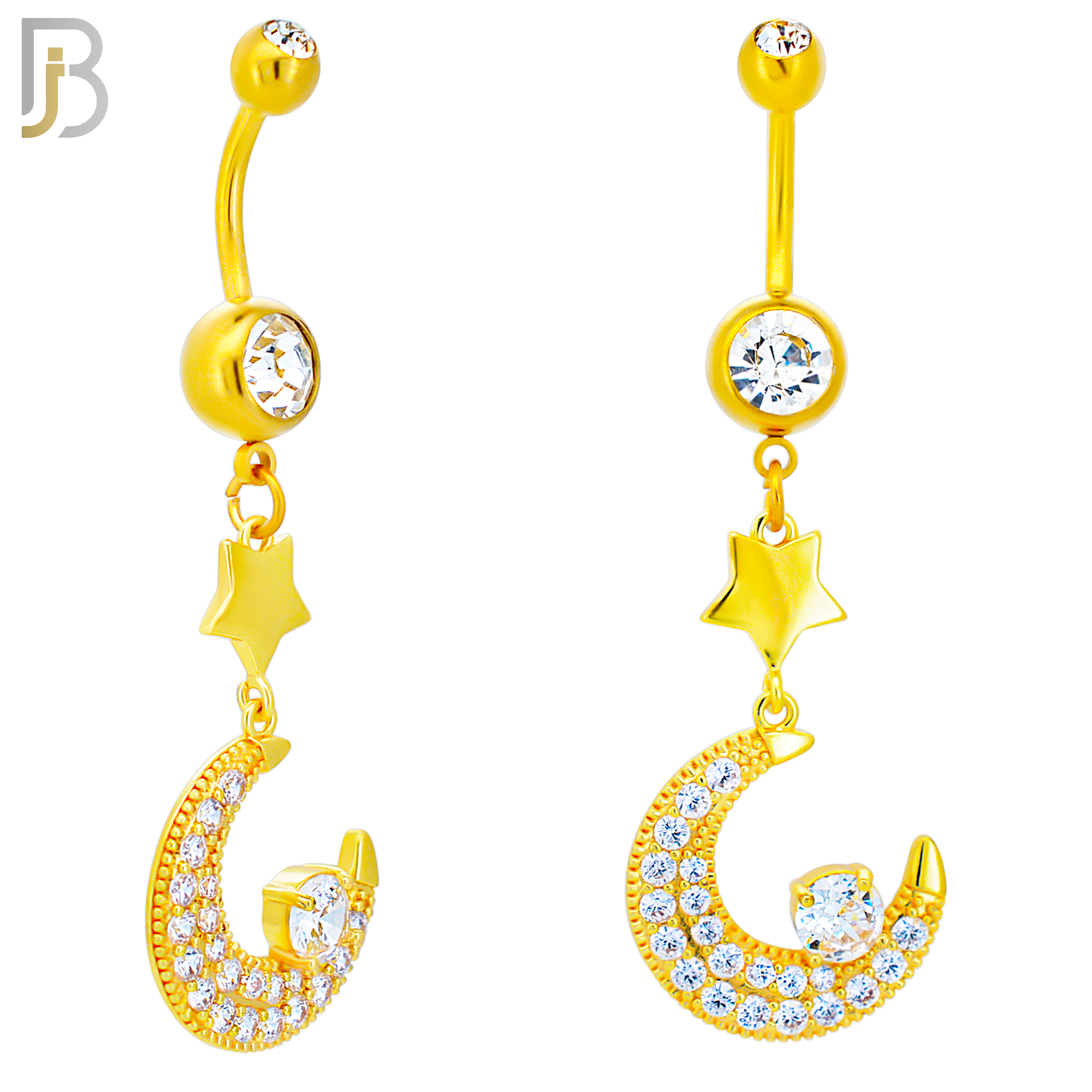 N0143 - 316L Surgical Steel Dangling Crescent Moon with Multi CZ Belly Ring image 4