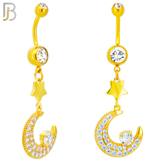 N0143 - 316L Surgical Steel Dangling Crescent Moon with Multi CZ Belly Ring image 4