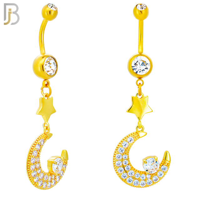 N0143 - 316L Surgical Steel Dangling Crescent Moon with Multi CZ Belly Ring image 4