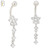 N0107  - 316L Stainless Steel Flower with Three Dangling Line of Zircon Belly Ring image 2