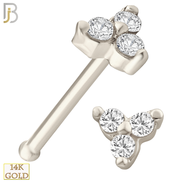 14-NR20BWC - 14k White Gold Prong Setting Three Stone Triangle Shape Nose Bone - 3.3mm image
