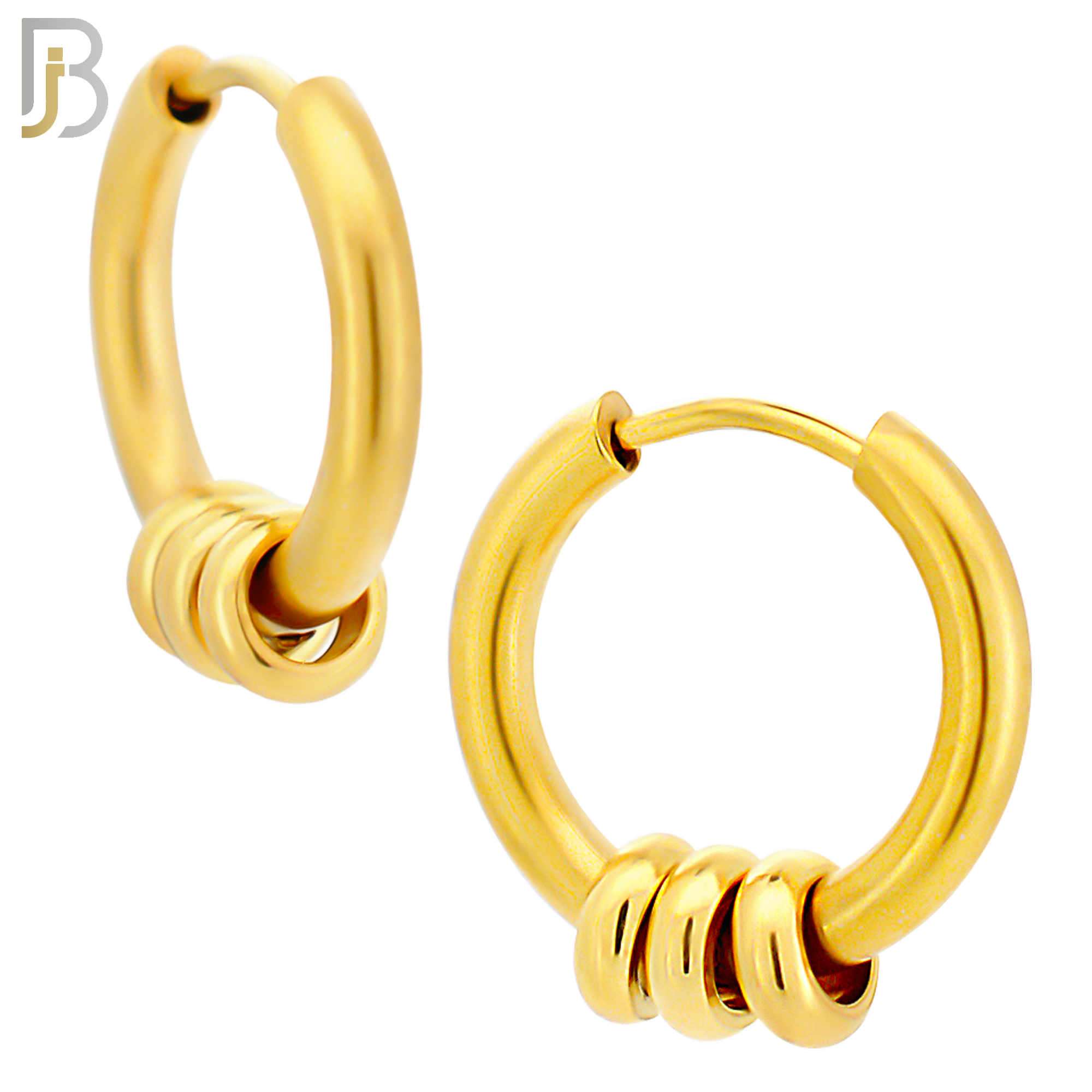 ES175 - 316L Stainless Steel Plain Huggies with 3 Rings  Clip On image 2