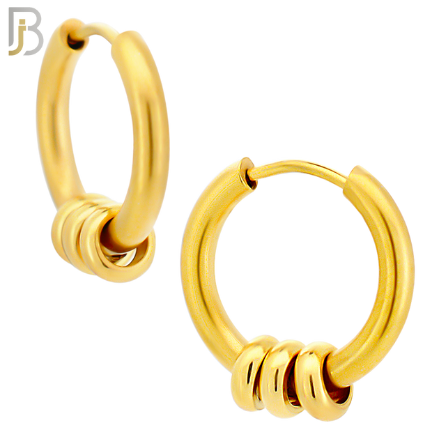 ES175 - 316L Stainless Steel Plain Huggies with 3 Rings  Clip On image 2