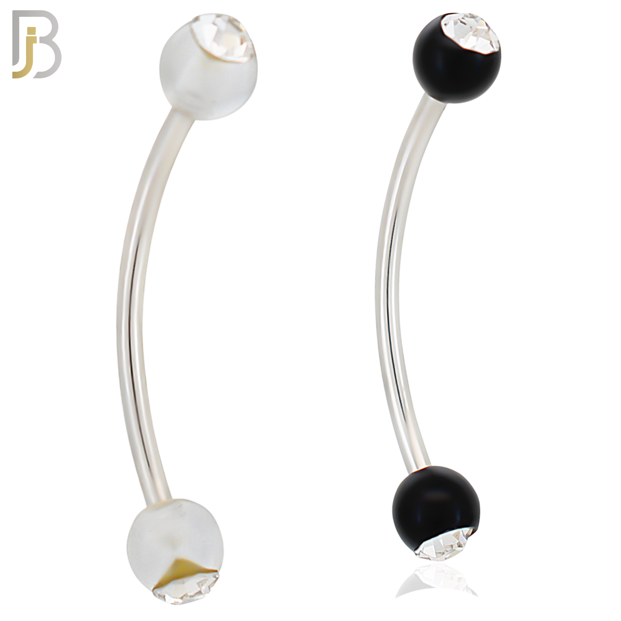 EC07TS - 316L Surgical Steel Transparent/Solid Acrylic Ball with Clear Zircon Curved Barbell Externally Threaded (PACK OF 6) image 0