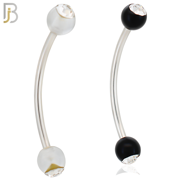 EC07TS - 316L Surgical Steel Transparent/Solid Acrylic Ball with Clear Zircon Curved Barbell Externally Threaded (PACK OF 6) image 0