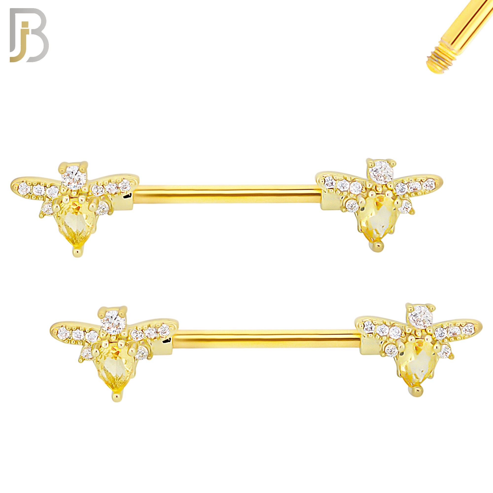NP57 - 316L Surgical Steel Honey Bee Design Nipple Rings Pair Externally Threaded image 2