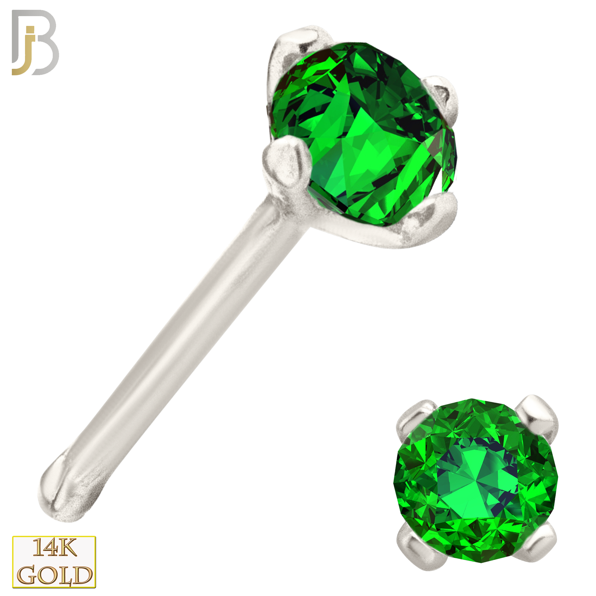 14-NR01CWE - 20g 14k White Gold Nose Bone with Emerald Colored CZ image 2