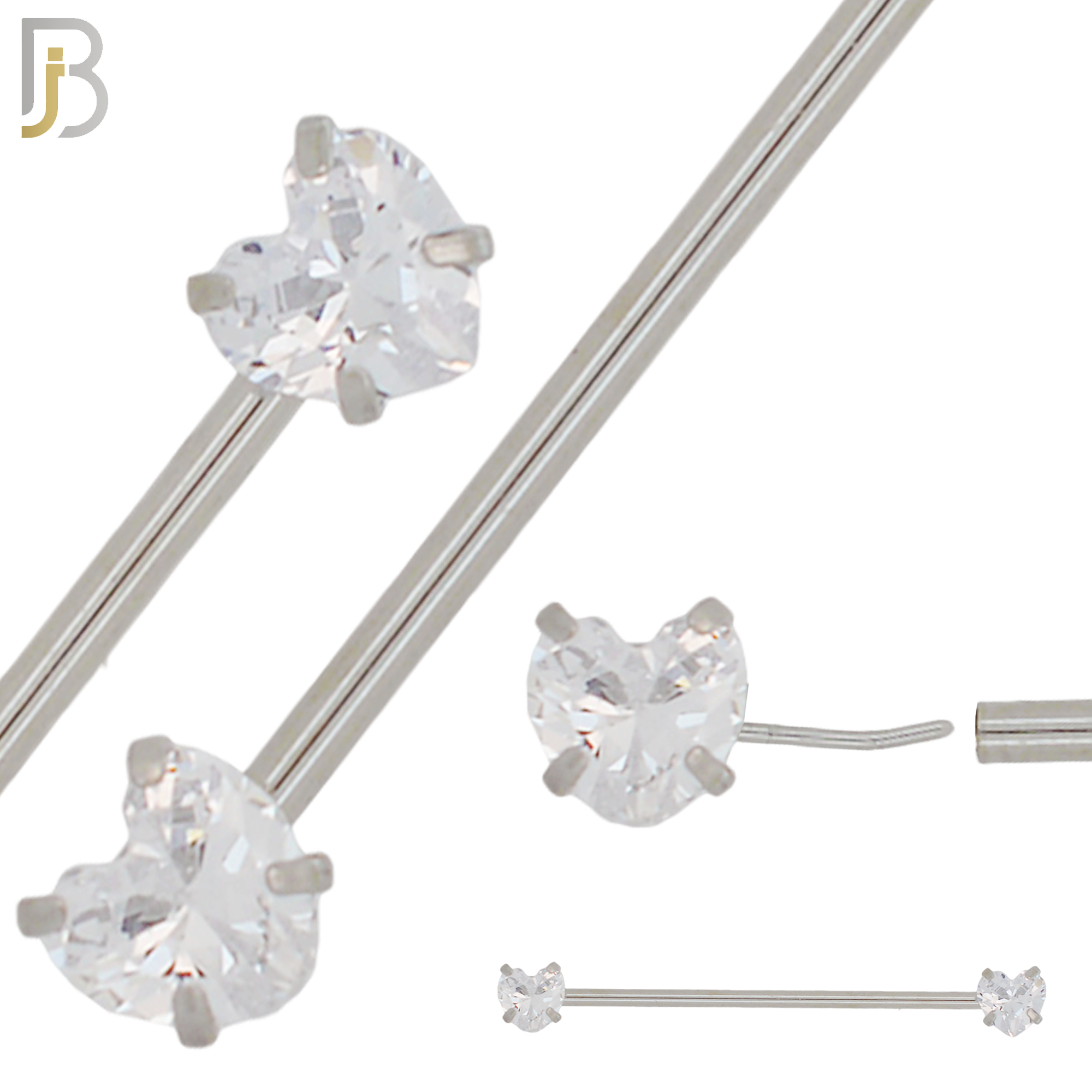 BB52 - 316L Surgical Steel Heart Shaped Zircon Threadless Push-In Industrial Barbell (PACK OF 6) image 0