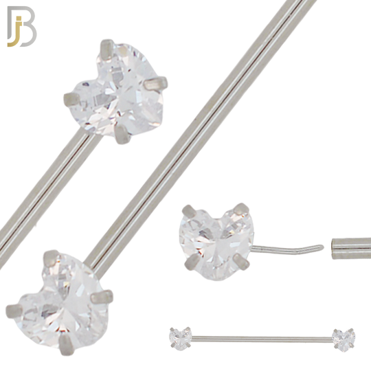 BB52 - 316L Surgical Steel Heart Shaped Zircon Threadless Push-In Industrial Barbell (PACK OF 6) image 0