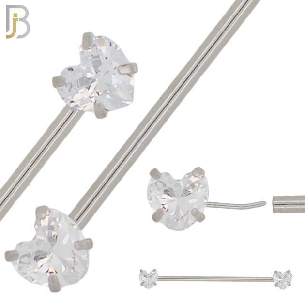 BB52 - 316L Surgical Steel Heart Shaped Zircon Threadless Push-In Industrial Barbell (PACK OF 6) image 0