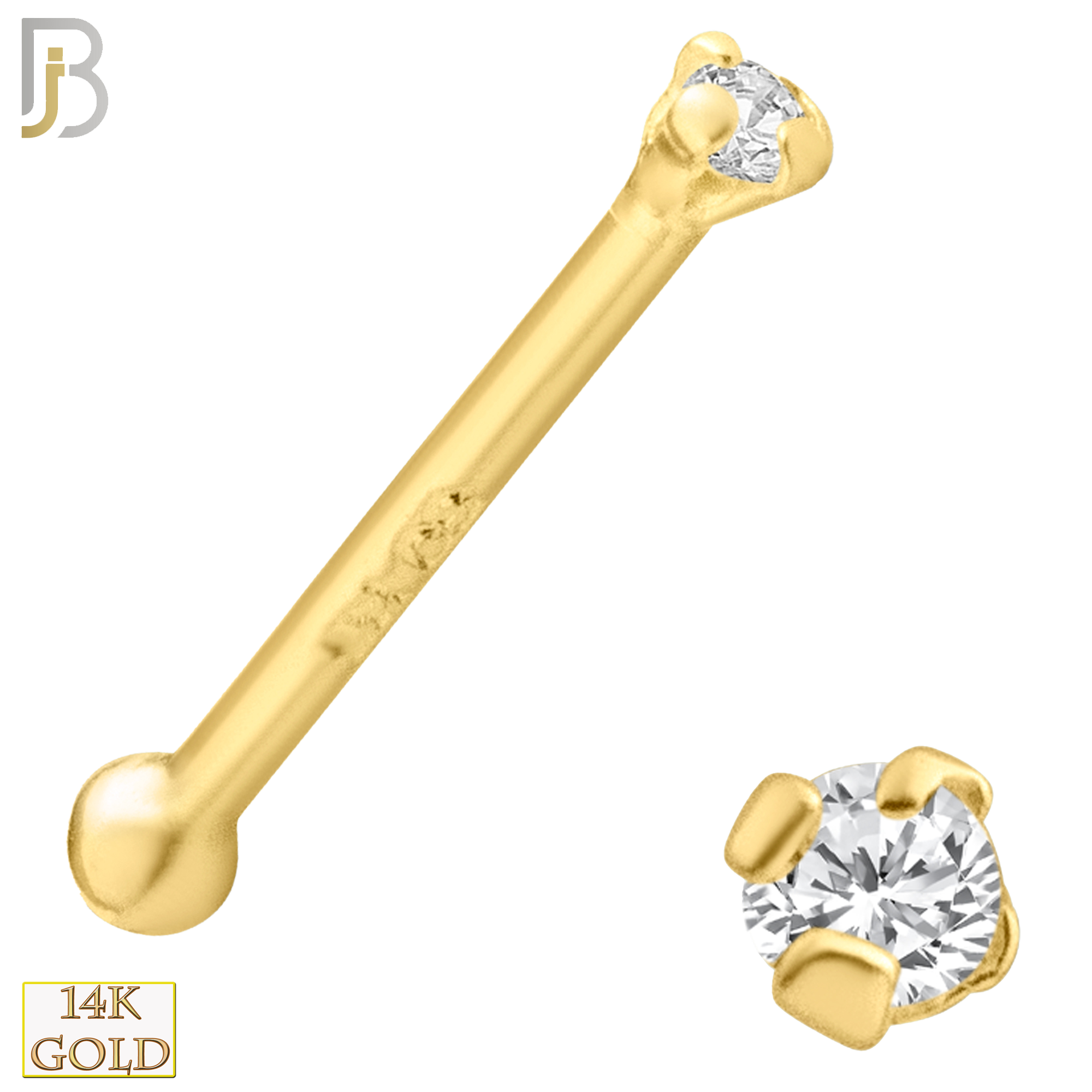 14-NR01D – 20g 14k Solid Gold Prong Setting  Round SI1 Real Diamond Nose Ring Bone image