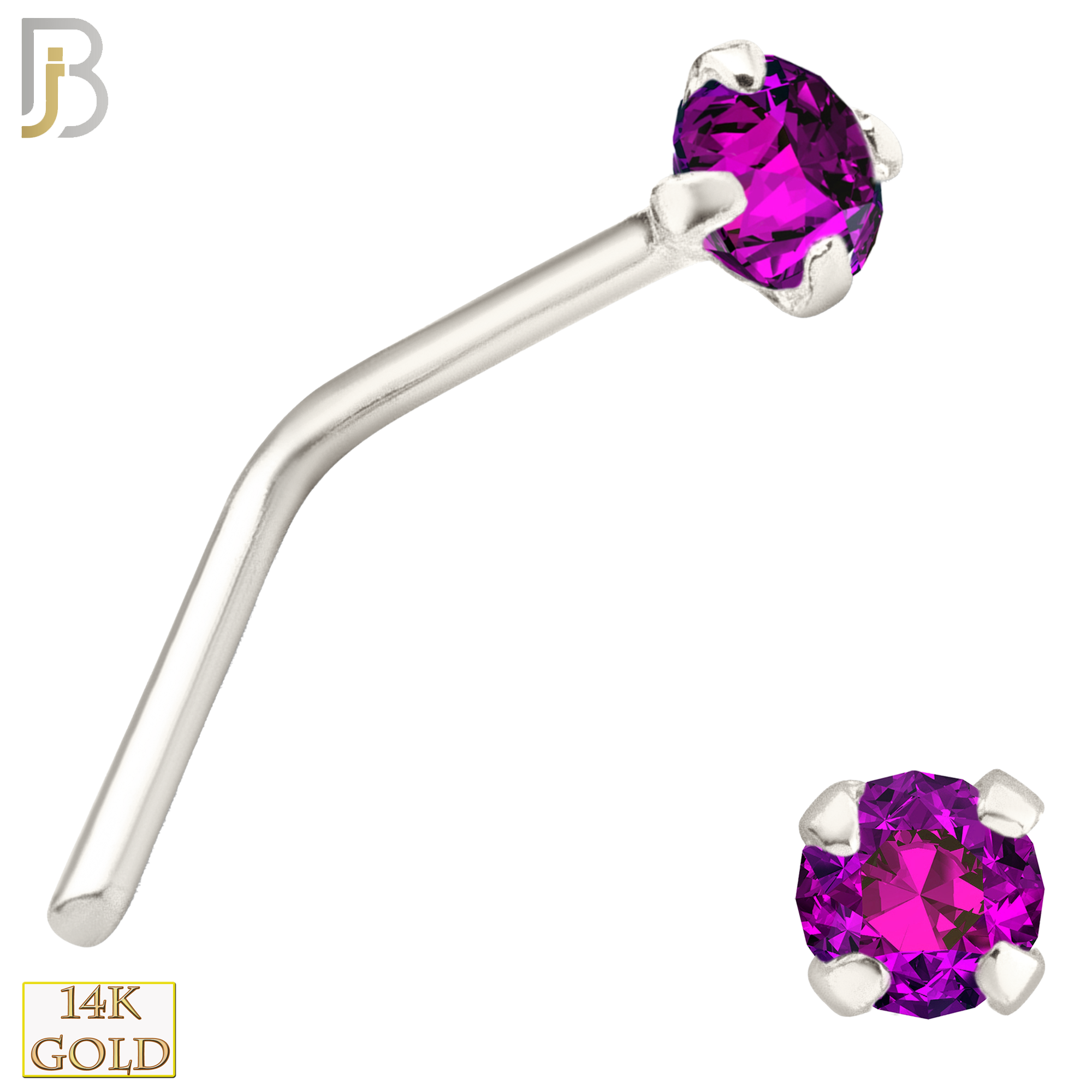 14-NR10CWR - 20g 14k White Gold L-Shaped with Ruby Colored CZ - 1.5mm image