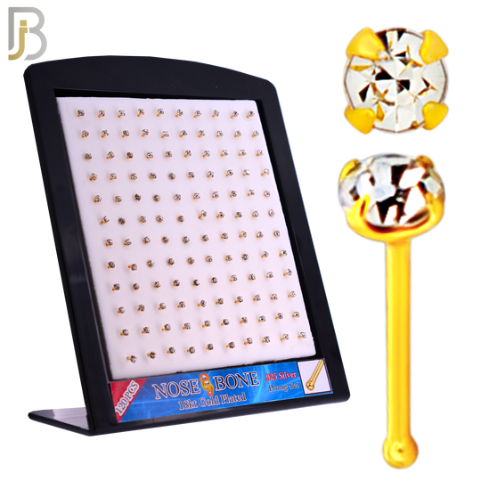 925-PK-NR01Y-1C - 2.5mm 22g Thickness 18KT Gold Plated  925 Sterling Silver Nose Bones, Prong Set Packages Pack of 120 image 0