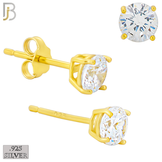 925-ES71-GC - .925 Sterling Silver Gold Plated Earring Stud Casting Round Prong Setting Clear Zircon - 5mm image