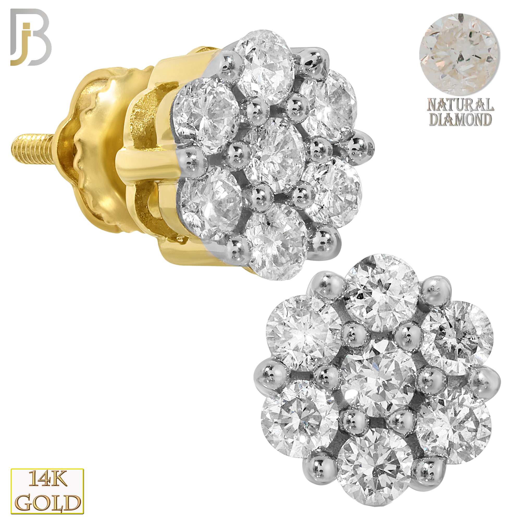 14-ES103DY - 14K Yellow Gold Screw Back Round Flower Design Stud Earrings with Natural Diamond image 0