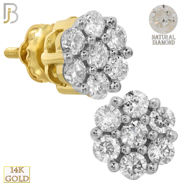 14-ES103DY - 14K Yellow Gold Screw Back Round Flower Design Stud Earrings with Natural Diamond image 0