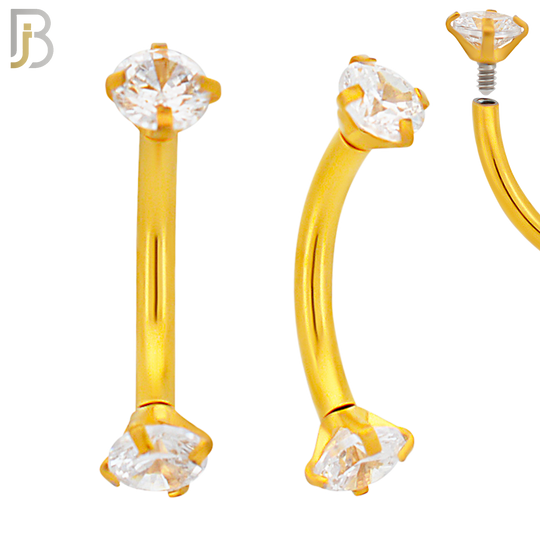 EC04GC - 316L Surgical Steel Gold Plated Curved Prong Setting Zircon Internally Threaded (PACK OF 6) image 3