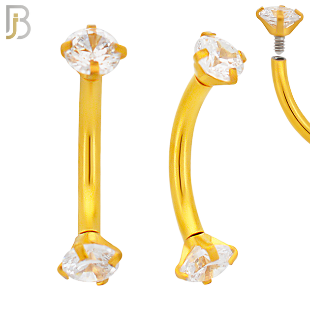 EC04GC - 316L Surgical Steel Gold Plated Curved Prong Setting Zircon Internally Threaded (PACK OF 6) image 3