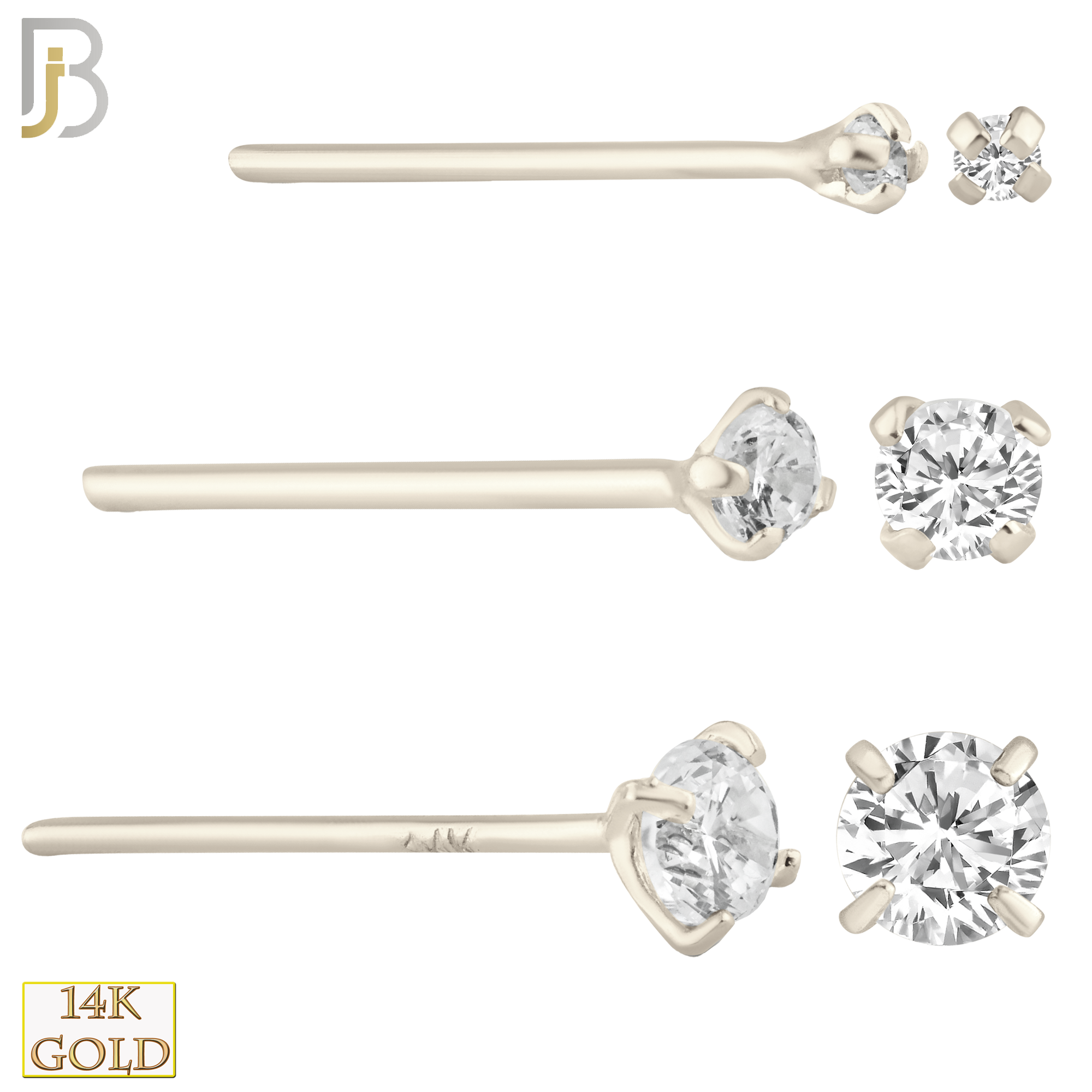 14-NR02CW-20 - 20g Thickness 14k Solid White Gold Prong Setting  Round Cubic Zircona Nose Stud Bend-it Yourself, Nose Straight  image 0
