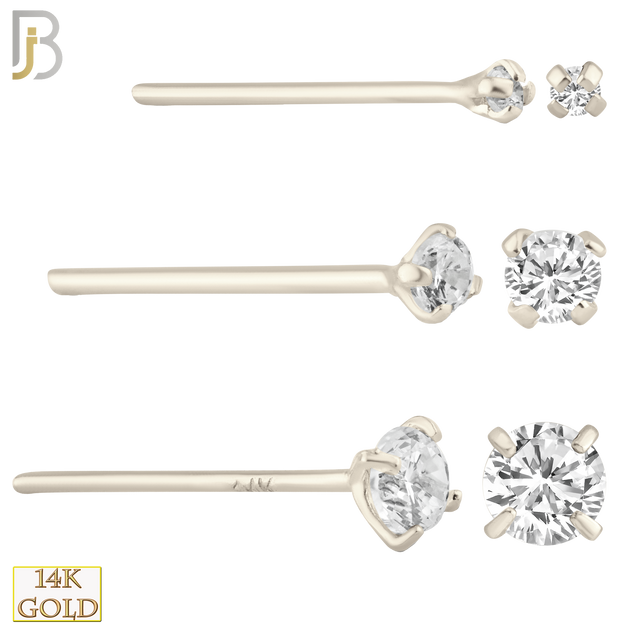 14-NR02CW-20 - 20g Thickness 14k Solid White Gold Prong Setting  Round Cubic Zircona Nose Stud Bend-it Yourself, Nose Straight  image 0