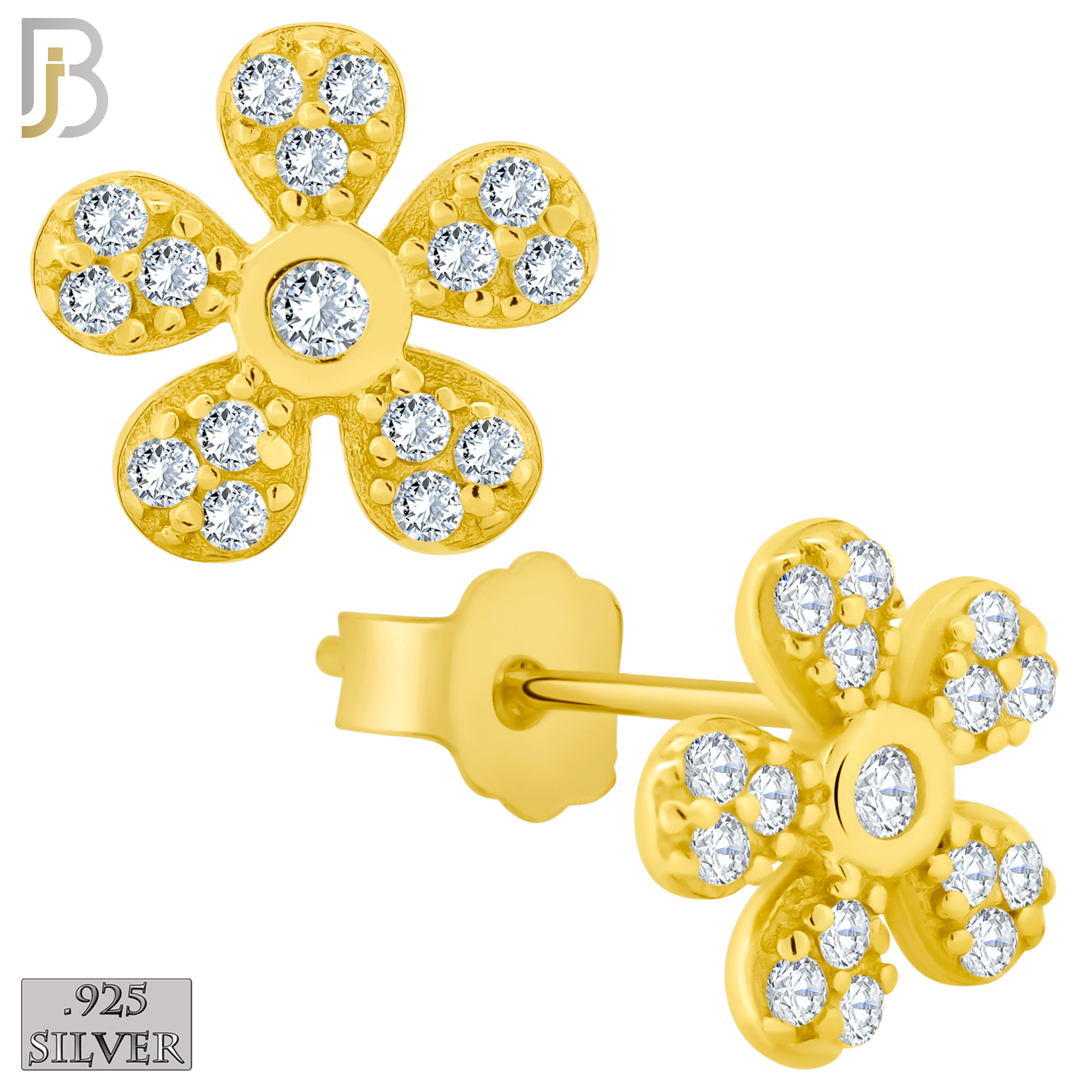 925-ES261 - .925 Sterling Silver 5 Petal Flower Multi Zircon Design Earrings Stud image 2