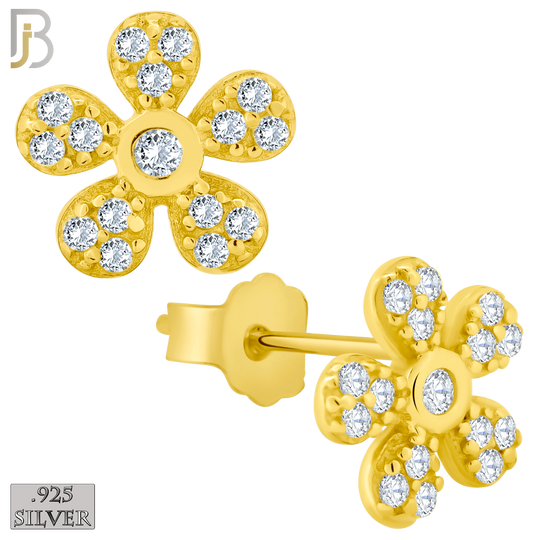 925-ES261 - .925 Sterling Silver 5 Petal Flower Multi Zircon Design Earrings Stud image 2