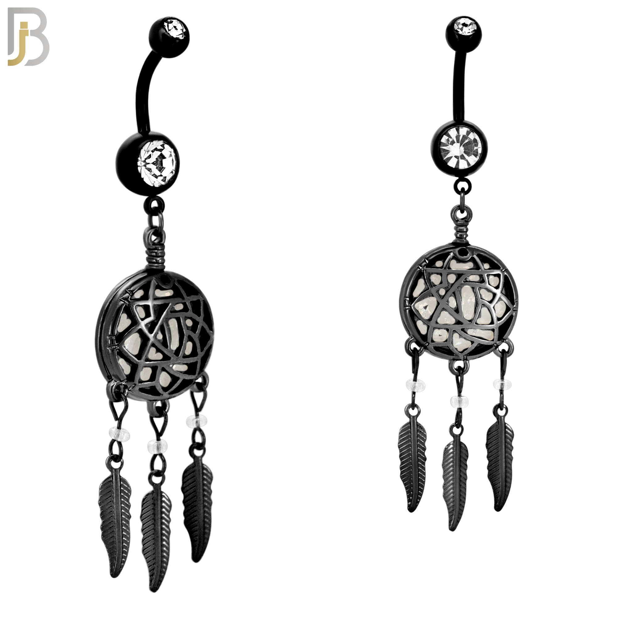 N008 - 316L Stainless Steel Dangling Opal Dreamcatcher Design Belly Ring with 4mm Screw Ball image 3
