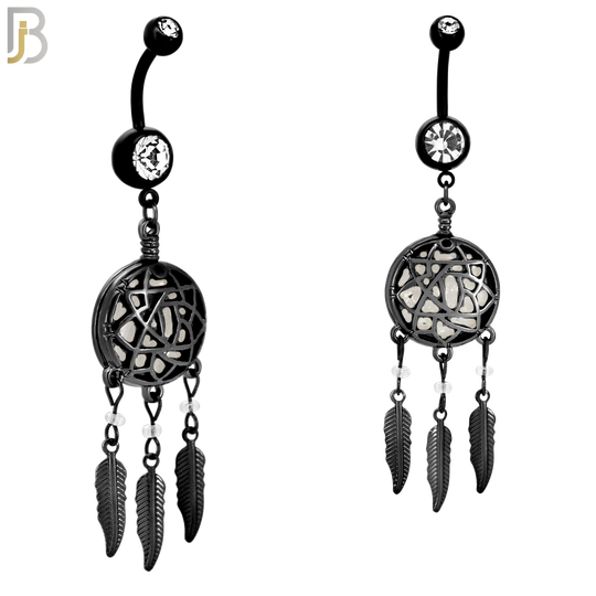 N008 - 316L Stainless Steel Dangling Opal Dreamcatcher Design Belly Ring with 4mm Screw Ball image 3