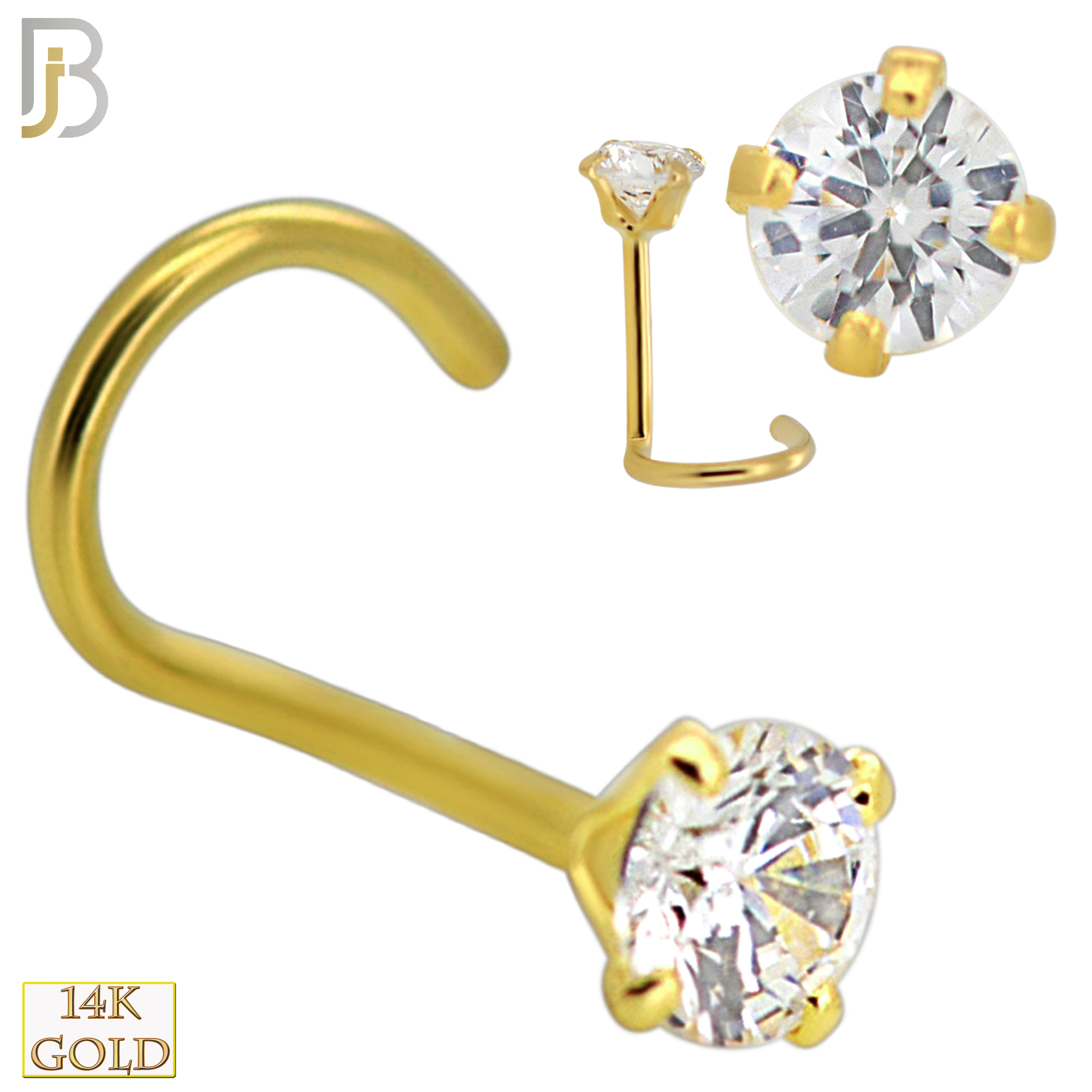 14-NR102C - 14k Yellow Gold Nose Screw with Round Cubic Zirconia in Stamping Prong Setting image 0