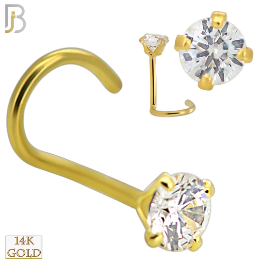 14-NR102C - 14k Yellow Gold Nose Screw with Round Cubic Zirconia in Stamping Prong Setting image 0