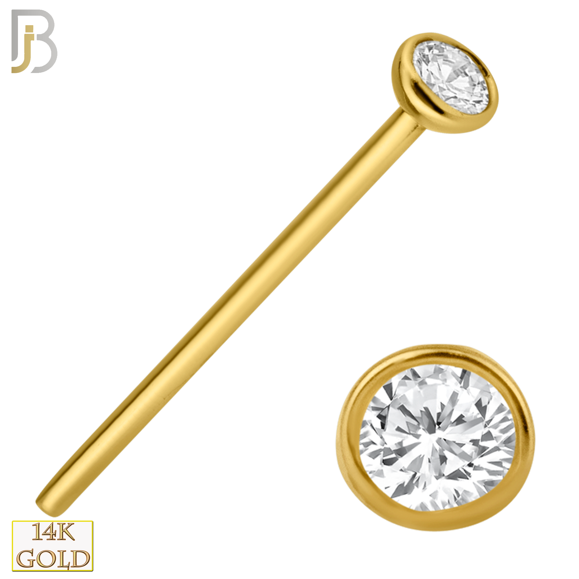 14-NR05 - 14k Solid Gold Bend it Yourself Nose Stud with Bezel Set Round CZ image 0