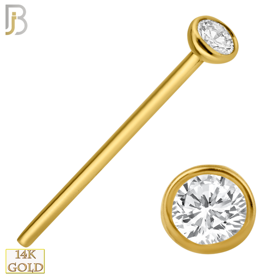 14-NR05 - 14k Solid Gold Bend it Yourself Nose Stud with Bezel Set Round CZ image 0