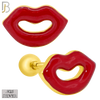 925-ES427 - Screw Ball Back - .925 Sterling Silver Red Enamel Lips Earrings Stud Earrings image 1