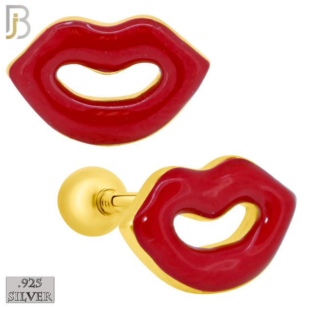 925-ES427 - Screw Ball Back - .925 Sterling Silver Red Enamel Lips Earrings Stud Earrings image 1