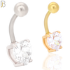 NB64 - 316L Stainless Steel Banana Belly Ring with Prong Set 8mm Heart Shaped Cubic Zirconia image 0