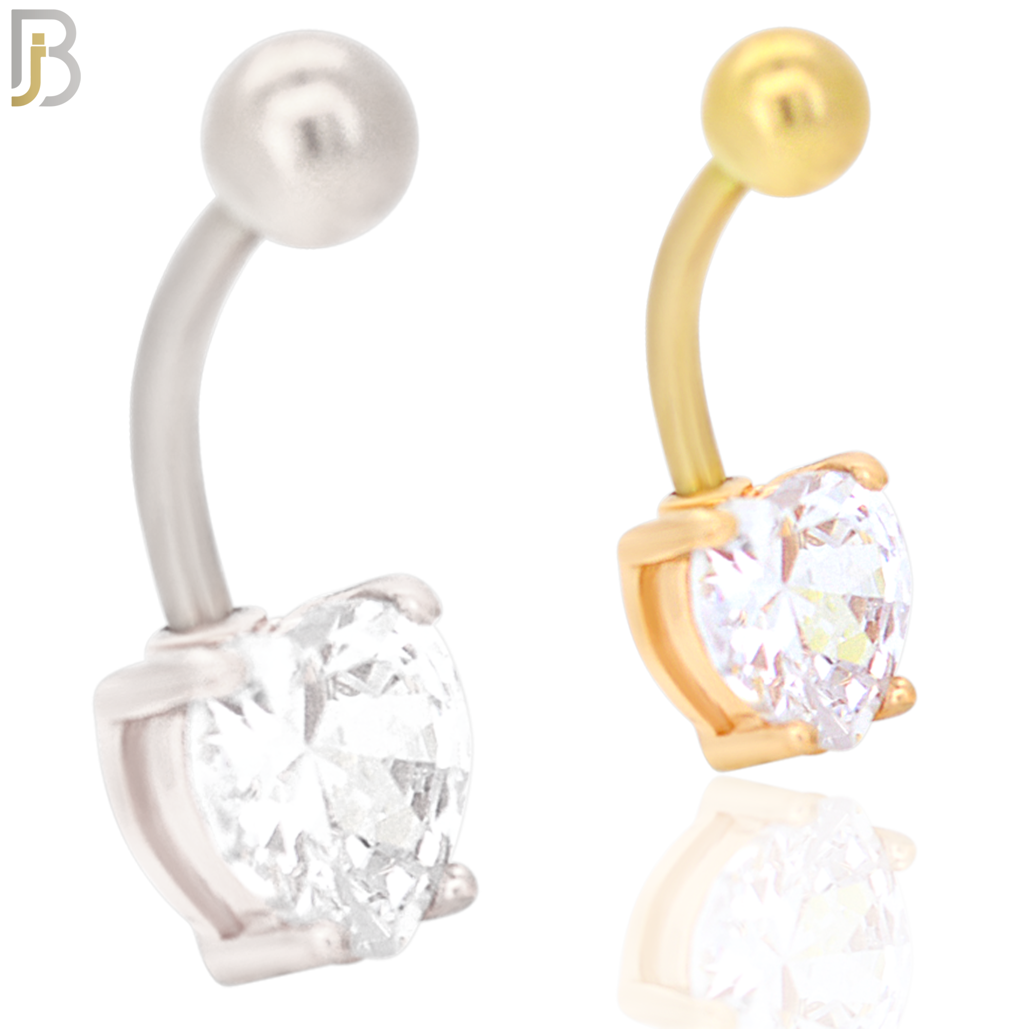 NB64 - 316L Stainless Steel Banana Belly Ring with Prong Set 8mm Heart Shaped Cubic Zirconia image 0