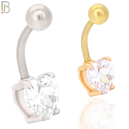NB64 - 316L Stainless Steel Banana Belly Ring with Prong Set 8mm Heart Shaped Cubic Zirconia image 0