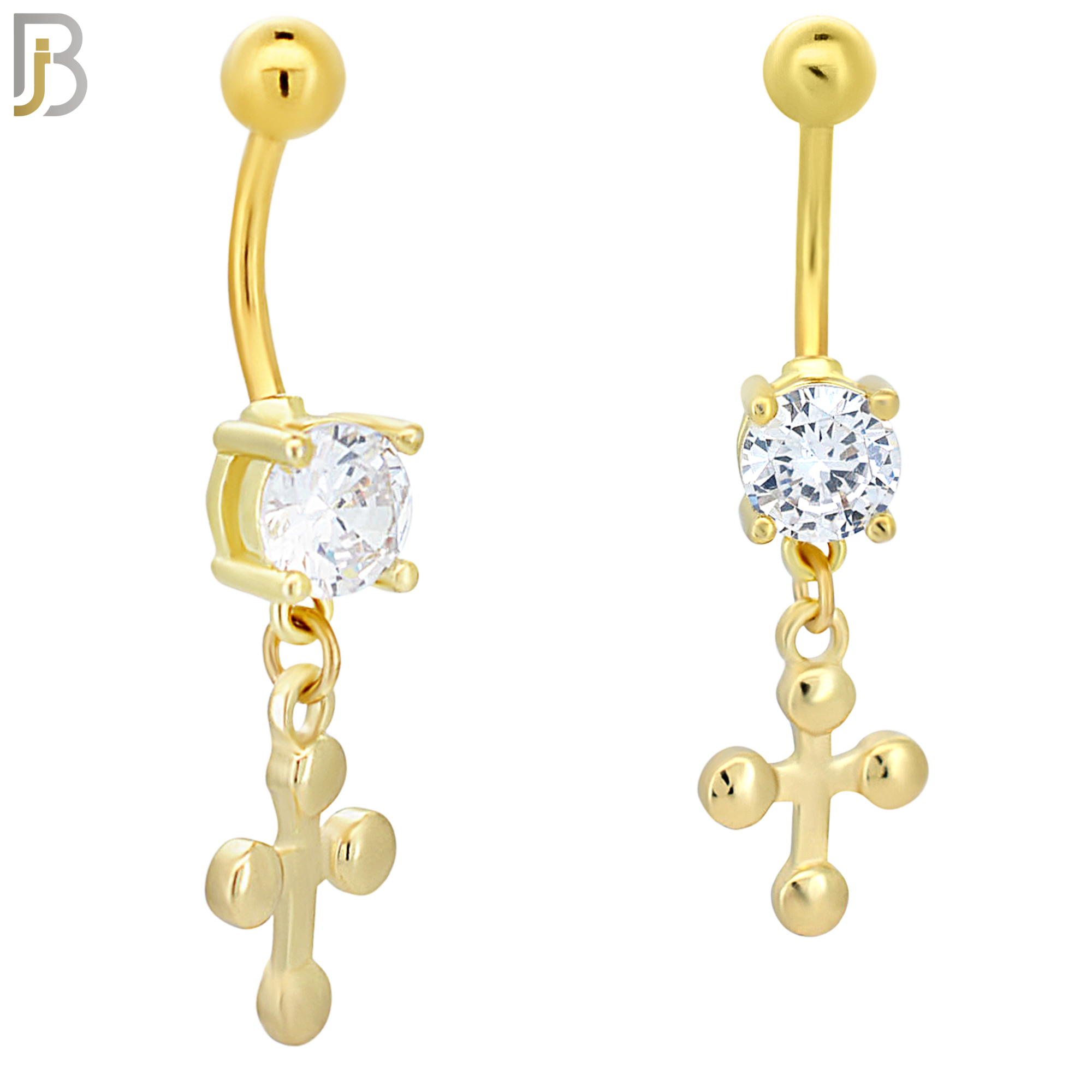 N0111  - 316L Stainless Steel Dangling Plain Buttony Cross Belly Ring image 2