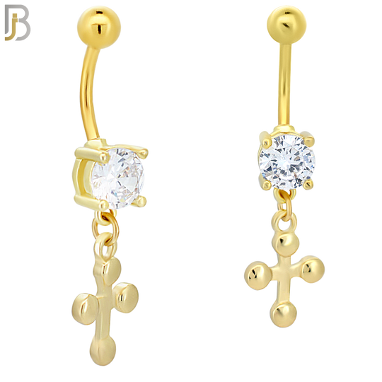 N0111  - 316L Stainless Steel Dangling Plain Buttony Cross Belly Ring image 2