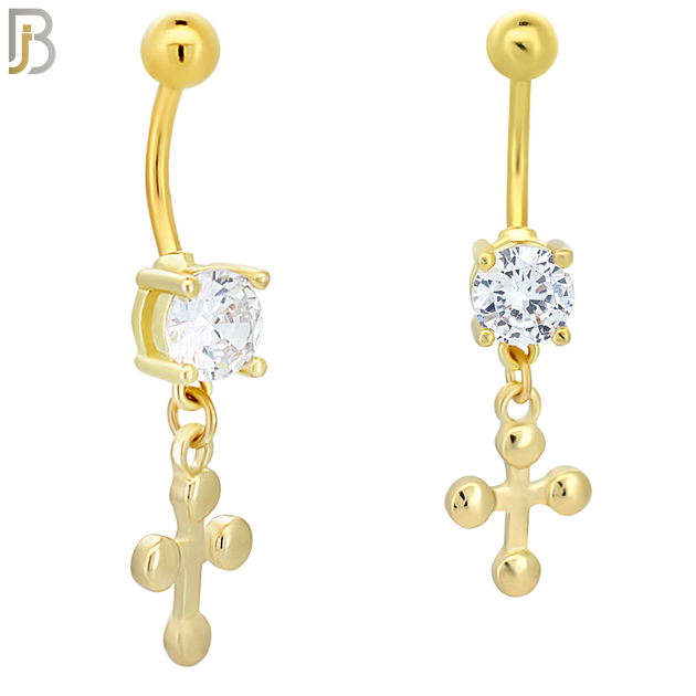 N0111  - 316L Stainless Steel Dangling Plain Buttony Cross Belly Ring image 2