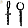 ES46 - 316L Stainless Steel Dangling Cross with Chain Design Huggies Clip On image 2
