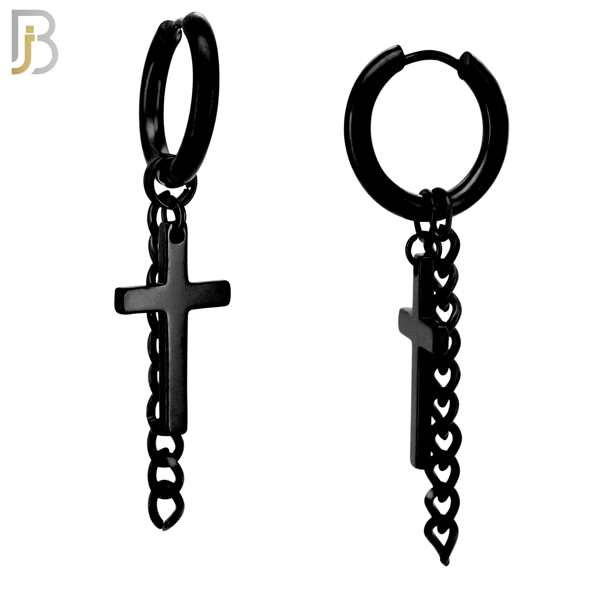 ES46 - 316L Stainless Steel Dangling Cross with Chain Design Huggies Clip On image 2