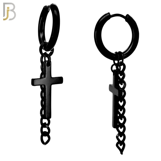 ES46 - 316L Stainless Steel Dangling Cross with Chain Design Huggies Clip On image 2