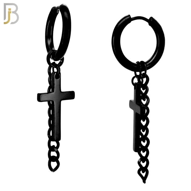 ES46 - 316L Stainless Steel Dangling Cross with Chain Design Huggies Clip On image 2